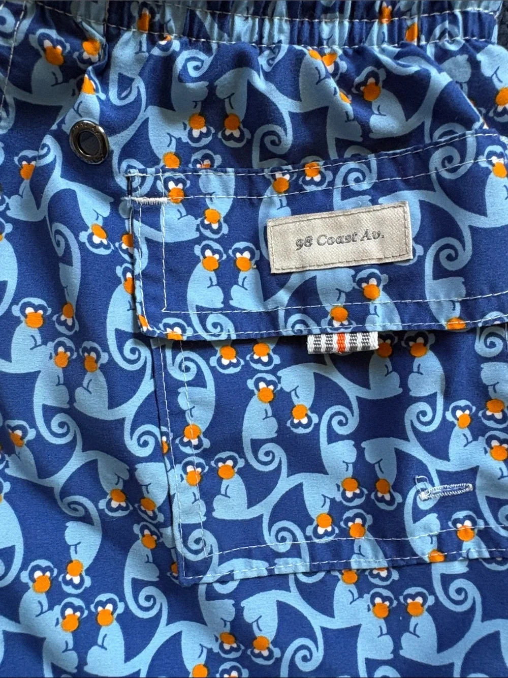 Blue Monkey Print Swim Trunks by 98 Coast